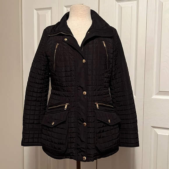 Michael Michael Kors Black Quilted Mid Length Coat Size Small - Picture 1 of 16